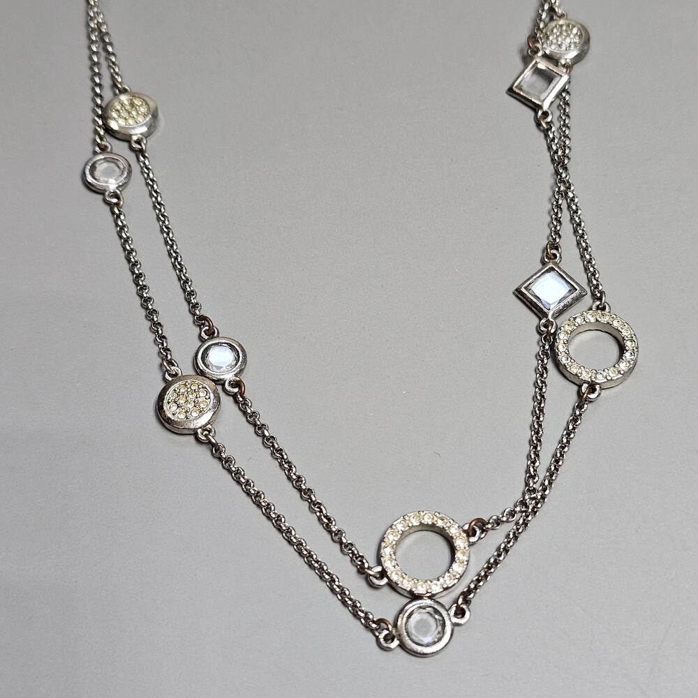 lia Sophia SULTRY Frosty & Beveled Crystals Long Station Silvertone Necklace 46"